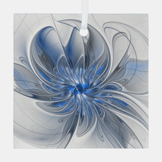 Abstract Blauw Grijs Waterverf Fractal Art Flower Glas Ornament (Achterkant)