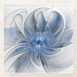Abstract Blauw Grijs Waterverf Fractal Art Flower Glazen Onderzetter<br><div class="desc">Een bijzondere fantasiebloem met tinten blauw en grijs,  abstract en elegant. Ongebruikelijk ontwerp voor uw decoratief onderzetter van het bloemglas en meer.</div>
