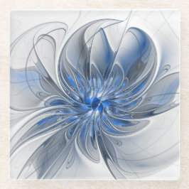 Abstract Blauw Grijs Waterverf Fractal Art Flower Glazen Onderzetter