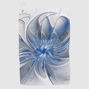 Abstract Blauw Grijs Waterverf Fractal Art Flower Golfhanddoek