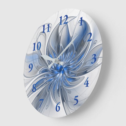 Abstract Blauw Grijs Waterverf Fractal Art Flower Grote Klok (Hoek)