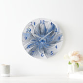 Abstract Blauw Grijs Waterverf Fractal Art Flower Grote Klok (Huis)