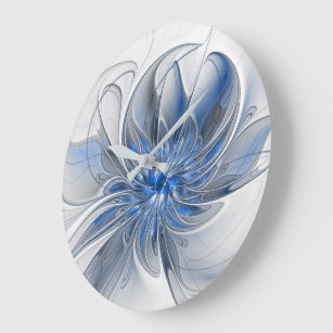 Abstract Blauw Grijs Waterverf Fractal Art Flower Grote Klok