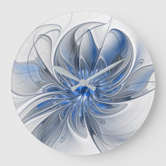 Abstract Blauw Grijs Waterverf Fractal Art Flower Grote Klok (Voorkant)