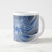 Abstract Blauw Grijs Waterverf Fractal Art Flower Grote Koffiekop (Voorkant rechts)