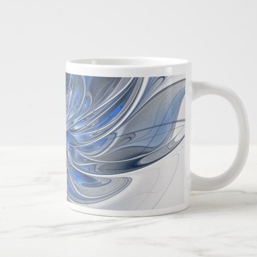 Abstract Blauw Grijs Waterverf Fractal Art Flower Grote Koffiekop (Rechts)