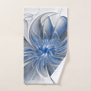 Abstract Blauw Grijs Waterverf Fractal Art Flower Handdoek