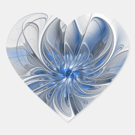 Abstract Blauw Grijs Waterverf Fractal Art Flower Hart Sticker (Voorkant)