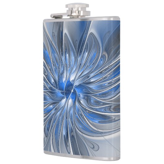 Abstract Blauw Grijs Waterverf Fractal Art Flower Heupfles (Links)