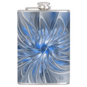 Abstract Blauw Grijs Waterverf Fractal Art Flower Heupfles (Voorkant)