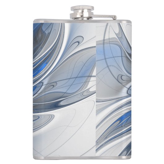 Abstract Blauw Grijs Waterverf Fractal Art Flower Heupfles (Achterkant)