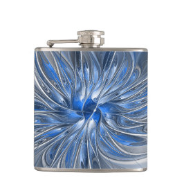 Abstract Blauw Grijs Waterverf Fractal Art Flower Heupfles