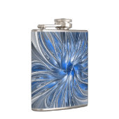 Abstract Blauw Grijs Waterverf Fractal Art Flower Heupfles (Rechts)