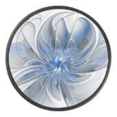 Abstract Blauw Grijs Waterverf Fractal Art Flower Hockey Puck (Voorkant)