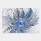 Abstract Blauw Grijs Waterverf Fractal Art Flower Inpakpapier Vel (Voorkant 2)