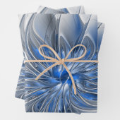 Abstract Blauw Grijs Waterverf Fractal Art Flower Inpakpapier Vel (In situ)