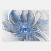 Abstract Blauw Grijs Waterverf Fractal Art Flower Inpakpapier Vel (Voorkant 3)