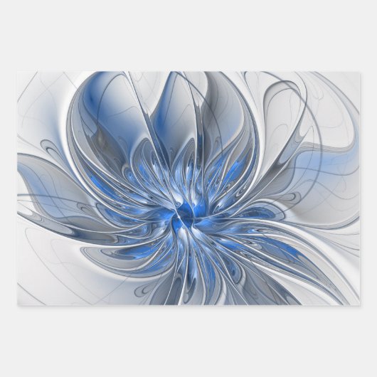 Abstract Blauw Grijs Waterverf Fractal Art Flower Inpakpapier Vel (Voorkant 2)