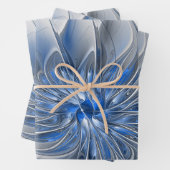 Abstract Blauw Grijs Waterverf Fractal Art Flower Inpakpapier Vel (In situ)