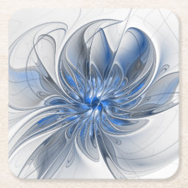 Abstract Blauw Grijs Waterverf Fractal Art Flower Kartonnen Onderzetters
