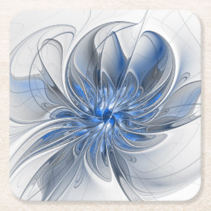 Abstract Blauw Grijs Waterverf Fractal Art Flower Kartonnen Onderzetters