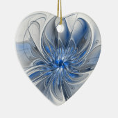 Abstract Blauw Grijs Waterverf Fractal Art Flower Keramisch Ornament (Rechts)
