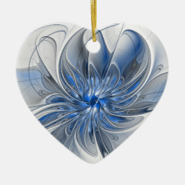 Abstract Blauw Grijs Waterverf Fractal Art Flower Keramisch Ornament