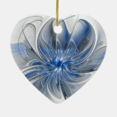 Abstract Blauw Grijs Waterverf Fractal Art Flower Keramisch Ornament (Achterkant)