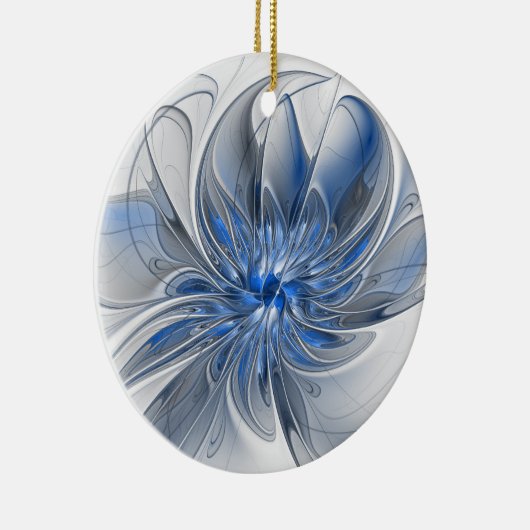 Abstract Blauw Grijs Waterverf Fractal Art Flower Keramisch Ornament (Rechts)