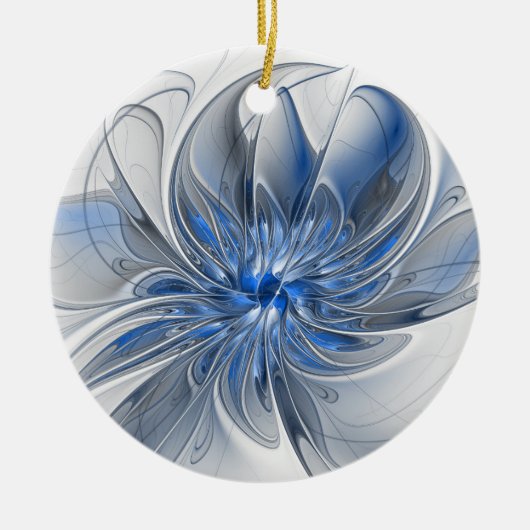 Abstract Blauw Grijs Waterverf Fractal Art Flower Keramisch Ornament (Voorkant)