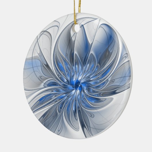 Abstract Blauw Grijs Waterverf Fractal Art Flower Keramisch Ornament (Links)