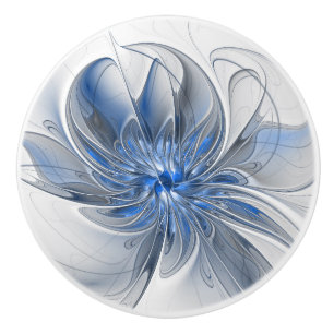 Abstract Blauw Grijs Waterverf Fractal Art Flower Keramische Knop