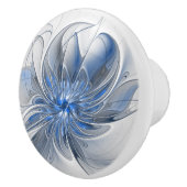 Abstract Blauw Grijs Waterverf Fractal Art Flower Keramische Knop (Rechts)