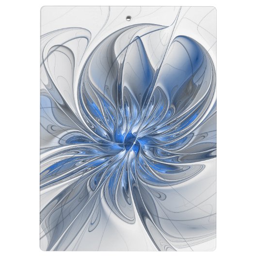 Abstract Blauw Grijs Waterverf Fractal Art Flower Klembord (Achterkant)