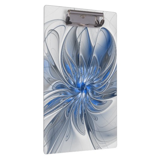 Abstract Blauw Grijs Waterverf Fractal Art Flower Klembord (Rechts)