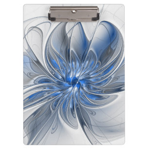 Abstract Blauw Grijs Waterverf Fractal Art Flower Klembord