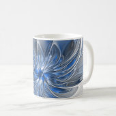Abstract Blauw Grijs Waterverf Fractal Art Flower Koffiemok (Voorkant rechts)