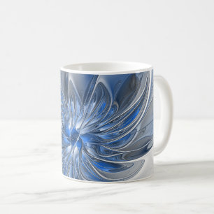 Abstract Blauw Grijs Waterverf Fractal Art Flower Koffiemok