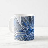 Abstract Blauw Grijs Waterverf Fractal Art Flower Koffiemok (Voorkant links)