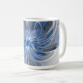 Abstract Blauw Grijs Waterverf Fractal Art Flower Koffiemok (Voorkant rechts)