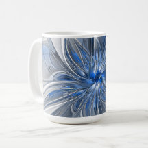 Abstract Blauw Grijs Waterverf Fractal Art Flower