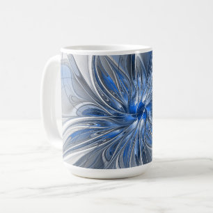 Abstract Blauw Grijs Waterverf Fractal Art Flower Koffiemok