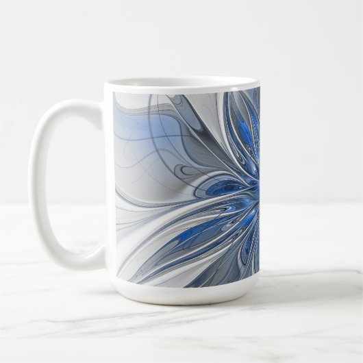 Abstract Blauw Grijs Waterverf Fractal Art Flower Koffiemok (Links)