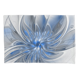 Abstract Blauw Grijs Waterverf Fractal Art Flower Kussensloop