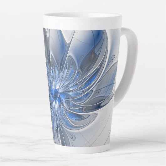 Abstract Blauw Grijs Waterverf Fractal Art Flower Latte Mok (Rechterhoek)