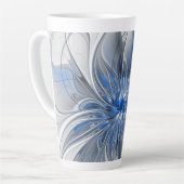 Abstract Blauw Grijs Waterverf Fractal Art Flower Latte Mok (Linkerhoek)