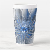 Abstract Blauw Grijs Waterverf Fractal Art Flower Latte Mok (Voorkant)