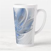 Abstract Blauw Grijs Waterverf Fractal Art Flower Latte Mok (Rechts)