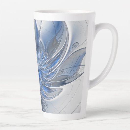 Abstract Blauw Grijs Waterverf Fractal Art Flower Latte Mok (Rechts)
