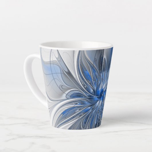 Abstract Blauw Grijs Waterverf Fractal Art Flower Latte Mok (Linkerhoek)